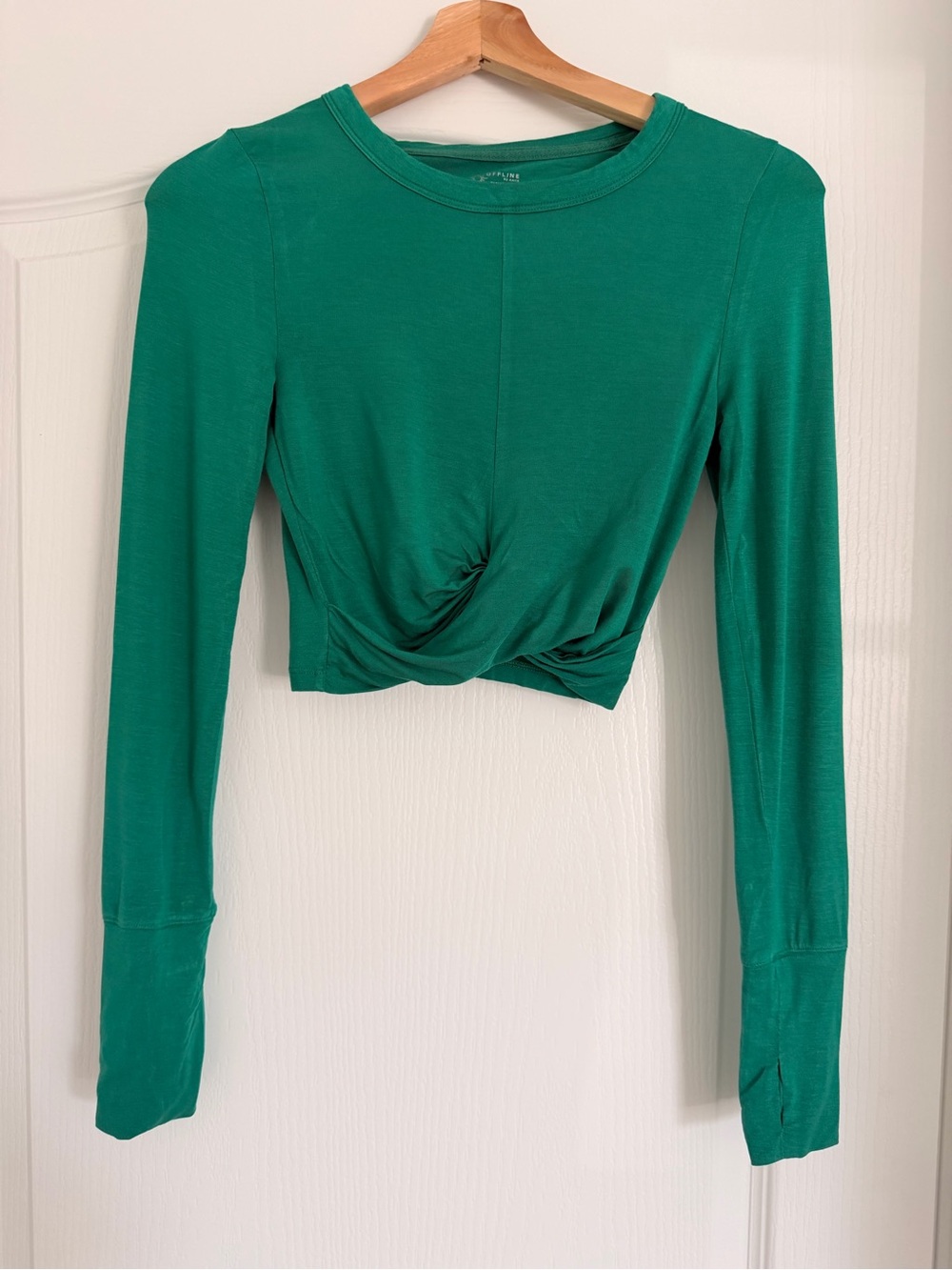 aerie Emerald Green Long-Sleeve Twist Crop Top